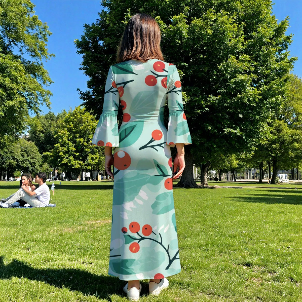 All-Over Print Women's V-Neck Long Sleeve Maxi Dress