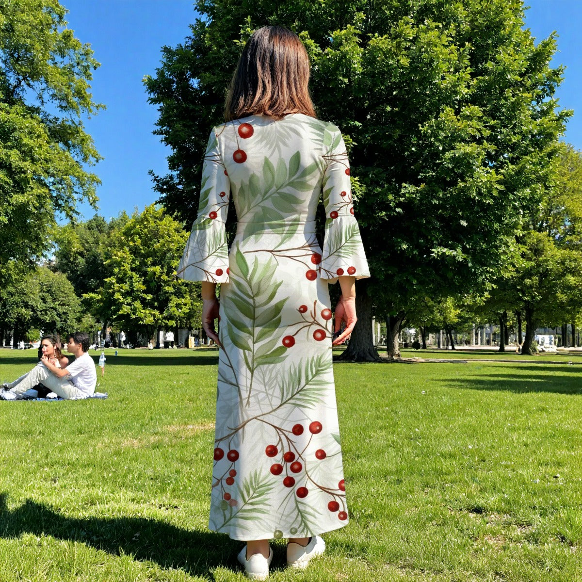 All-Over Print Women's V-Neck Long Sleeve Maxi Dress