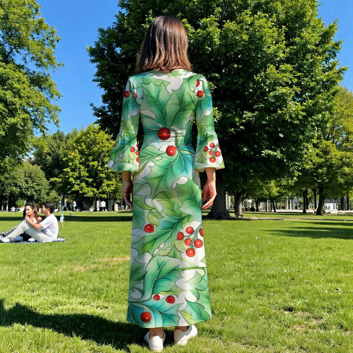 All-Over Print Women's V-Neck Long Sleeve Maxi Dress