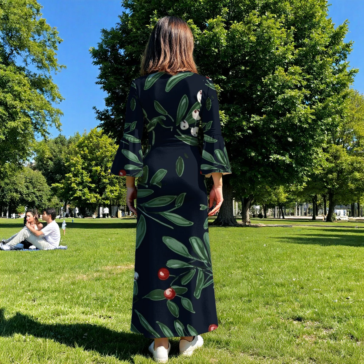 All-Over Print Women's V-Neck Long Sleeve Maxi Dress